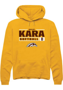 Hailee Kara  Rally Western Michigan Broncos Mens Gold NIL Stacked Box Long Sleeve Hoodie
