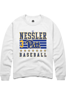 AJ Nessler  Rally Pitt Panthers Mens White NIL Striped Long Sleeve Crew Sweatshirt