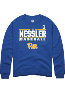 AJ Nessler  Rally Pitt Panthers Mens Blue NIL Stacked Box Long Sleeve Crew Sweatshirt