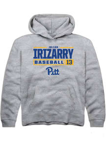 Julian Irizarry  Rally Pitt Panthers Youth Grey NIL Stacked Box Long Sleeve Hoodie