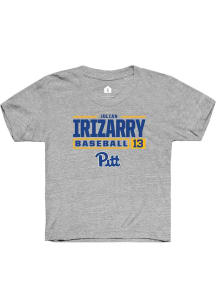 Julian Irizarry  Rally Pitt Panthers Youth Grey NIL Stacked Box Short Sleeve T-Shirt