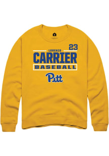 Lorenzo Carrier  Rally Pitt Panthers Mens Gold NIL Stacked Box Long Sleeve Crew Sweatshirt