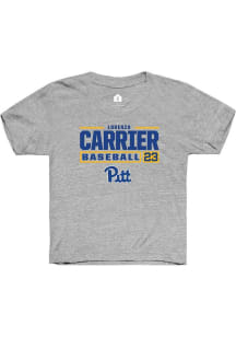 Lorenzo Carrier  Rally Pitt Panthers Youth Grey NIL Stacked Box Short Sleeve T-Shirt