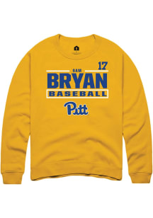 Sam Bryan  Rally Pitt Panthers Mens Gold NIL Stacked Box Long Sleeve Crew Sweatshirt