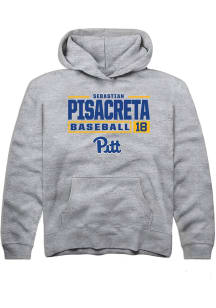 Sebastian Pisacreta  Rally Pitt Panthers Youth Grey NIL Stacked Box Long Sleeve Hoodie