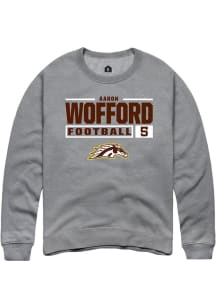 Aaron Wofford  Rally Western Michigan Broncos Mens Grey Football NIL Stacked Box Long Sleeve Crew..