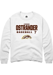 Connor Ostrander  Rally Western Michigan Broncos Mens White NIL Stacked Box Long Sleeve Crew Sweat..