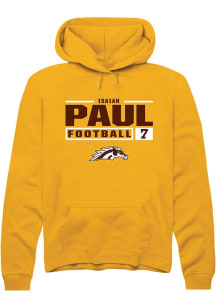 Isaiah Paul  Rally Western Michigan Broncos Mens Gold Football NIL Stacked Box Long Sleeve Hoodie