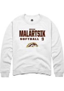 megan malartsik  Rally Western Michigan Broncos Mens White NIL Stacked Box Long Sleeve Crew Sweats..