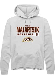 megan malartsik  Rally Western Michigan Broncos Mens White NIL Stacked Box Long Sleeve Hoodie