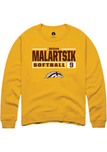 megan malartsik  Rally Western Michigan Broncos Mens Gold NIL Stacked Box Long Sleeve Crew Sweatsh..