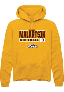 megan malartsik  Rally Western Michigan Broncos Mens Gold NIL Stacked Box Long Sleeve Hoodie