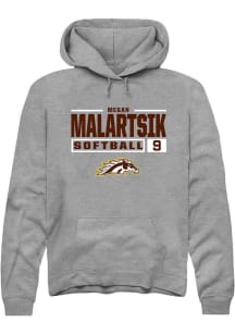 megan malartsik  Rally Western Michigan Broncos Mens Grey NIL Stacked Box Long Sleeve Hoodie