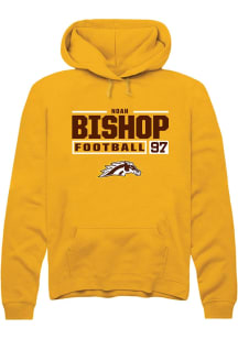 Noah Bishop  Rally Western Michigan Broncos Mens Gold Football NIL Stacked Box Long Sleeve Hoodie
