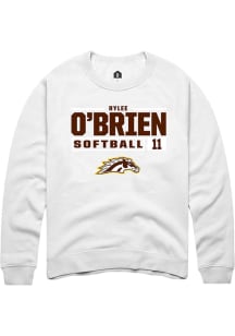 Rylee O'Brien  Rally Western Michigan Broncos Mens White NIL Stacked Box Long Sleeve Crew Sweatshi..