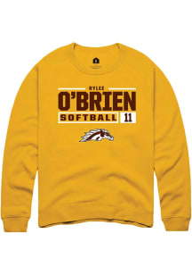 Rylee O'Brien  Rally Western Michigan Broncos Mens Gold NIL Stacked Box Long Sleeve Crew Sweatshir..
