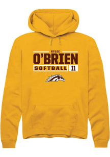 Rylee O'Brien  Rally Western Michigan Broncos Mens Gold NIL Stacked Box Long Sleeve Hoodie