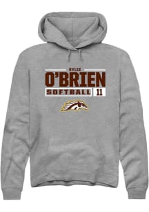 Rylee O'Brien  Rally Western Michigan Broncos Mens Grey NIL Stacked Box Long Sleeve Hoodie