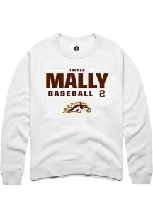 Tanner Mally  Rally Western Michigan Broncos Mens White NIL Stacked Box Long Sleeve Crew Sweatshir..
