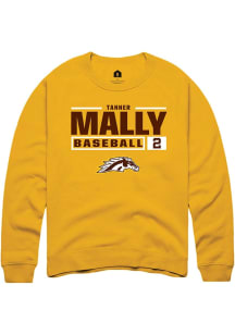 Tanner Mally  Rally Western Michigan Broncos Mens Gold NIL Stacked Box Long Sleeve Crew Sweatshirt