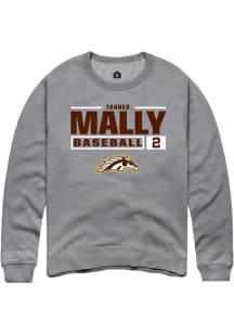 Tanner Mally  Rally Western Michigan Broncos Mens Grey NIL Stacked Box Long Sleeve Crew Sweatshirt