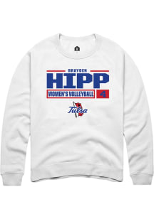 Brayden Hipp  Rally Tulsa Golden Hurricane Mens White NIL Stacked Box Long Sleeve Crew Sweatshirt