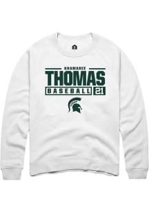 Khamaree Thomas  Rally Michigan State Spartans Mens White NIL Stacked Box Long Sleeve Crew Sweatsh..