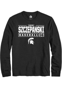 Tommy Szczepanski  Michigan State Spartans Black Rally NIL Stacked Box Long Sleeve T Shirt