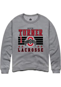 Griffin Turner  Rally Ohio State Buckeyes Mens Grey NIL Striped Long Sleeve Crew Sweatshirt