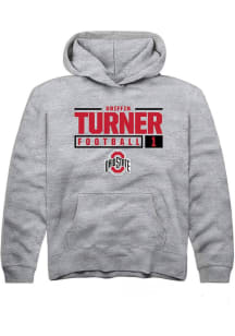 Griffin Turner  Rally Ohio State Buckeyes Youth Grey NIL Stacked Box Long Sleeve Hoodie