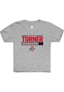 Griffin Turner  Rally Ohio State Buckeyes Youth Grey NIL Stacked Box Short Sleeve T-Shirt