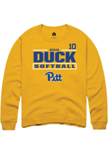 Bekah Duck  Rally Pitt Panthers Mens Gold NIL Stacked Box Long Sleeve Crew Sweatshirt