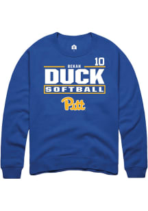 Bekah Duck  Rally Pitt Panthers Mens Blue NIL Stacked Box Long Sleeve Crew Sweatshirt