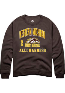 Alli Harness  Rally Western Michigan Broncos Mens Brown NIL Arch Logo Long Sleeve Crew Sweatshirt