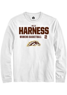 Alli Harness  Western Michigan Broncos White Rally NIL Stacked Box Long Sleeve T Shirt