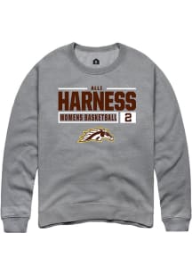 Alli Harness  Rally Western Michigan Broncos Mens Grey NIL Stacked Box Long Sleeve Crew Sweatshirt