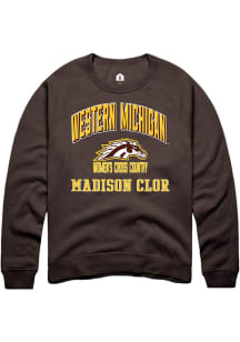Madison Clor  Rally Western Michigan Broncos Mens Brown NIL Arch Logo Long Sleeve Crew Sweatshirt