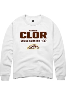 Madison Clor  Rally Western Michigan Broncos Mens White NIL Stacked Box Long Sleeve Crew Sweatshir..