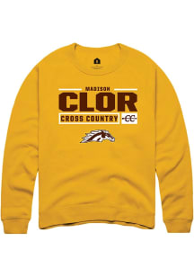 Madison Clor  Rally Western Michigan Broncos Mens Gold NIL Stacked Box Long Sleeve Crew Sweatshirt