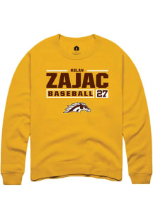 Nolan Zajac  Rally Western Michigan Broncos Mens Gold NIL Stacked Box Long Sleeve Crew Sweatshirt