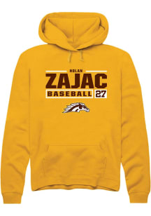 Nolan Zajac  Rally Western Michigan Broncos Mens Gold NIL Stacked Box Long Sleeve Hoodie