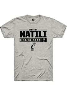 Jackson Natili  Cincinnati Bearcats Ash Rally NIL Stacked Box Short Sleeve T Shirt
