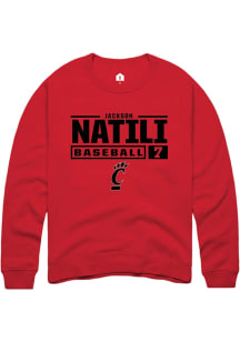 Jackson Natili  Rally Cincinnati Bearcats Mens Red NIL Stacked Box Long Sleeve Crew Sweatshirt