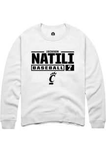Jackson Natili  Rally Cincinnati Bearcats Mens White NIL Stacked Box Long Sleeve Crew Sweatshirt