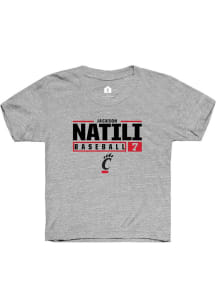 Jackson Natili  Rally Cincinnati Bearcats Youth Grey NIL Stacked Box Short Sleeve T-Shirt