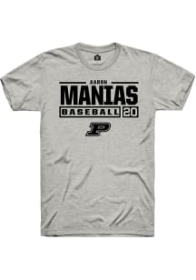 Aaron Manias  Purdue Boilermakers Ash Rally NIL Stacked Box Short Sleeve T Shirt