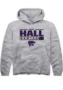 Grace Hall  Rally K-State Wildcats Youth Grey NIL Stacked Box Long Sleeve Hoodie