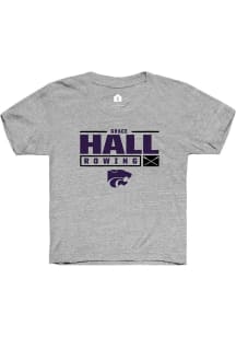 Grace Hall  Rally K-State Wildcats Youth Grey NIL Stacked Box Short Sleeve T-Shirt