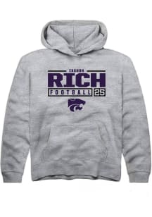 Zashon Rich  Rally K-State Wildcats Youth Grey NIL Stacked Box Long Sleeve Hoodie