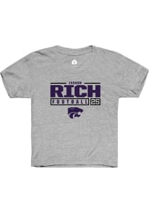 Zashon Rich  Rally K-State Wildcats Youth Grey NIL Stacked Box Short Sleeve T-Shirt